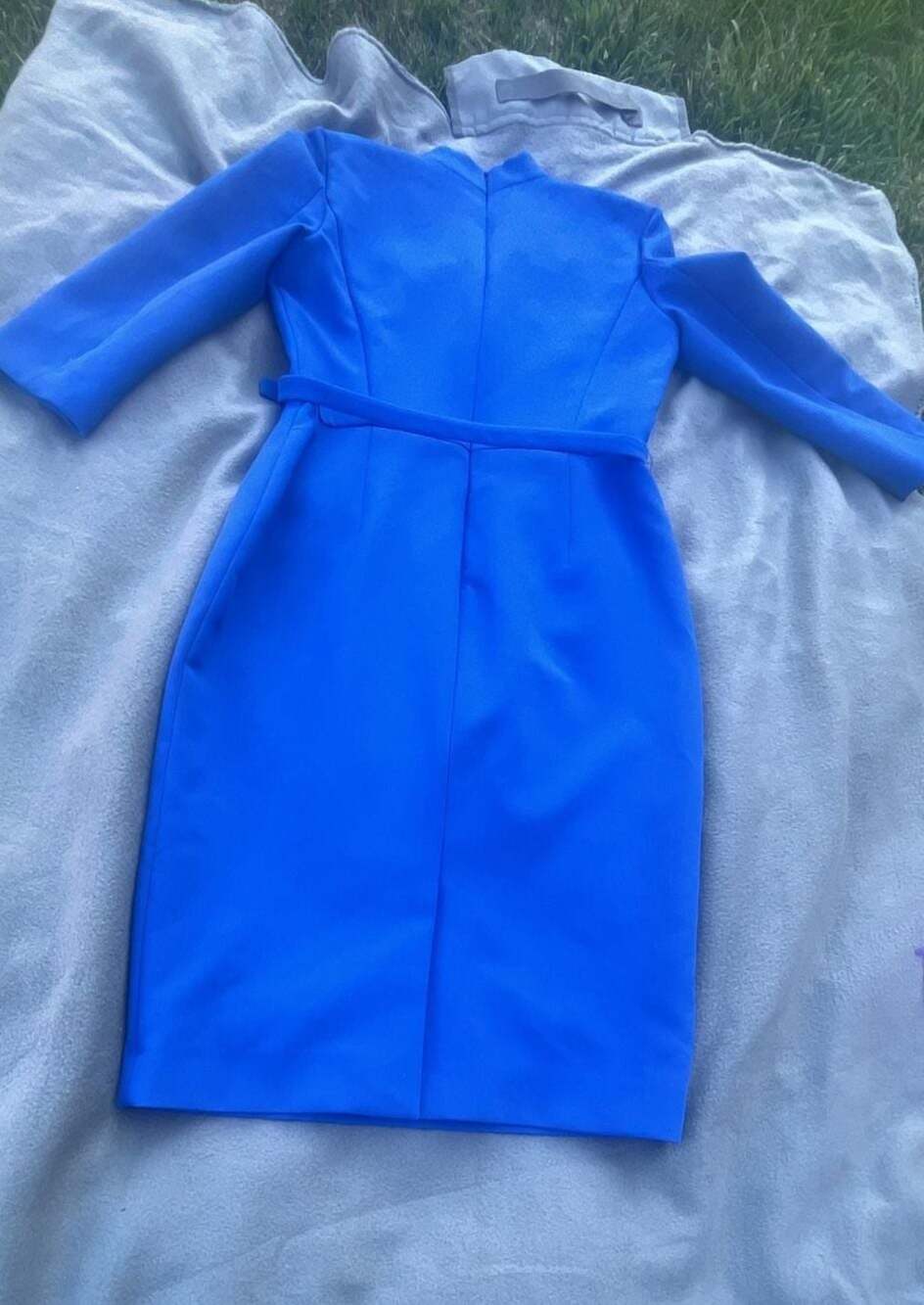 Hobbs London Dianna Cobalt Blue V-Neck Belted Sheath Dress - Picture 7 of 10